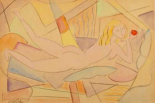 Václav Křížek (Czech, 1920 - 1981)Akt ležící dívkyReclining nude 