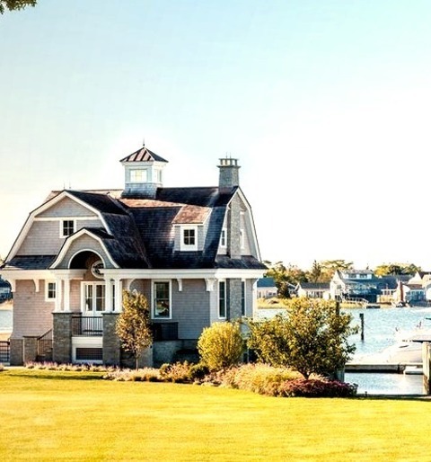 Exterior - Wood Inspiration For A Small Coastal Gray Two-story Wood Exterior Home Remodel With A Gambrel