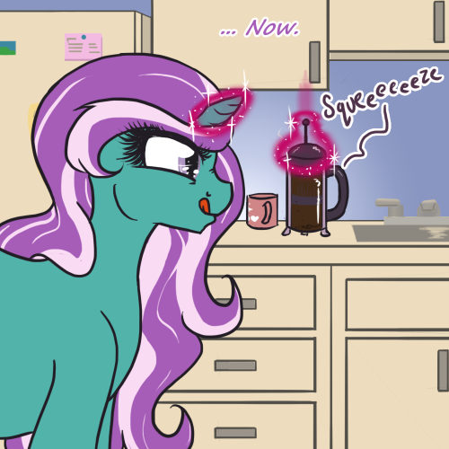 askbountybliss:“I need my go-juice before I can do justice to that little tale!” –  This will be the beginning of a story arc for Ask Bliss. We’re going to learn a bit about what she was like in her teens, and somepony very important to her life