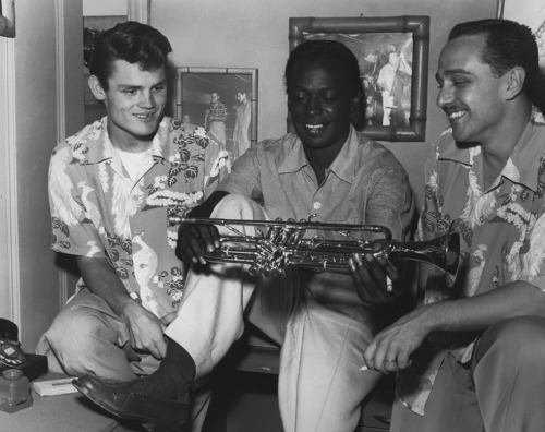 replicated-archive:chet baker with miles davis and rolf ericson in los angeles c. 1952