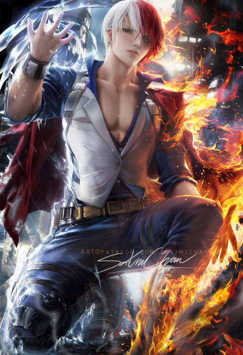 sakimichan:My take on adult version of Todoroki from Myheroacademia ;3had fun with the effects <3