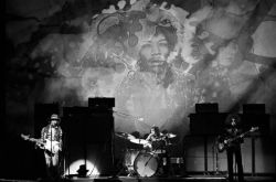 blackros78:    The Jimi Hendrix Experience on stage, Joshua Light Show, Fillmore East, NYC, 1968. Photo by Elliott Landy  