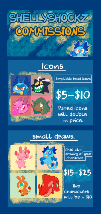 shellyshockz: Hello! I’m going to be opening up commissions! If you’d like something ple