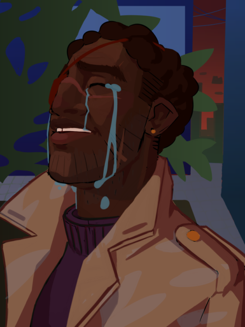 asirrisa: · Welcome home ·[ID Start: A drawing of Juno steel from the chest up. He is a black man wi