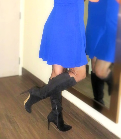 I was soo excited when these boots arrived!!! I love them!! How about you?-Dress: @londontimesfashio