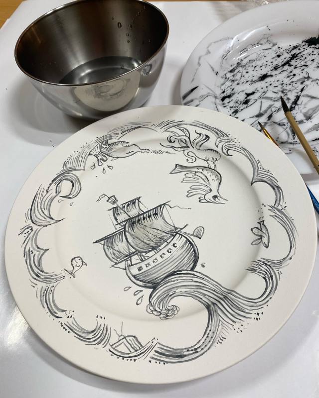 piercednipples:Attending a wonderful workshop painting Chinese porcelain. It still has to be glazed and baked. And it will turn out kind of Delft blue.￼  I’ll post that once it’s ready, of course.