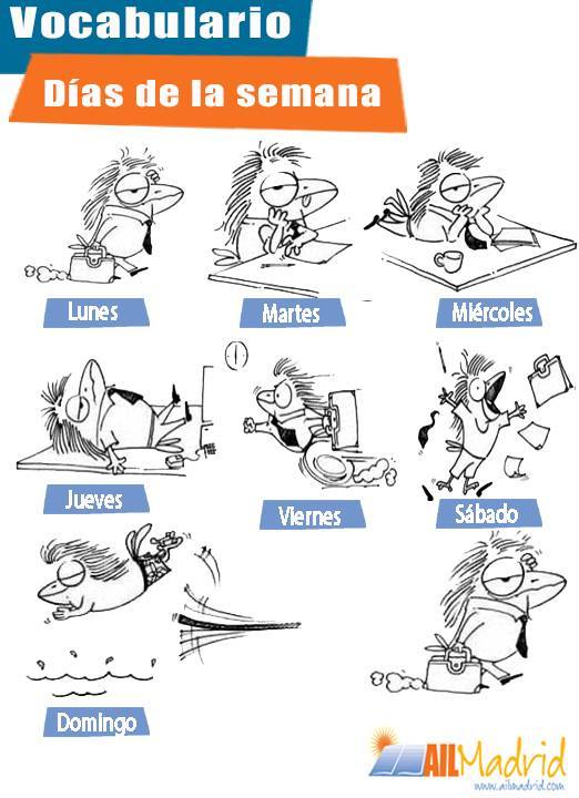 ailmadrid:  Let’s lear some basic Spanish vocabulary today. The days of the week!