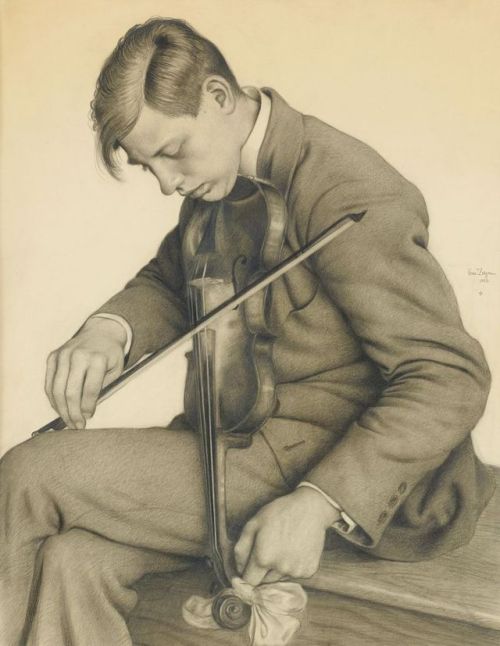 Violinist   -   Owe ZergeSwedish, 1894-1983Pencil on paper,   58 x 45 cm. (22.8 x 17.7 in.)
