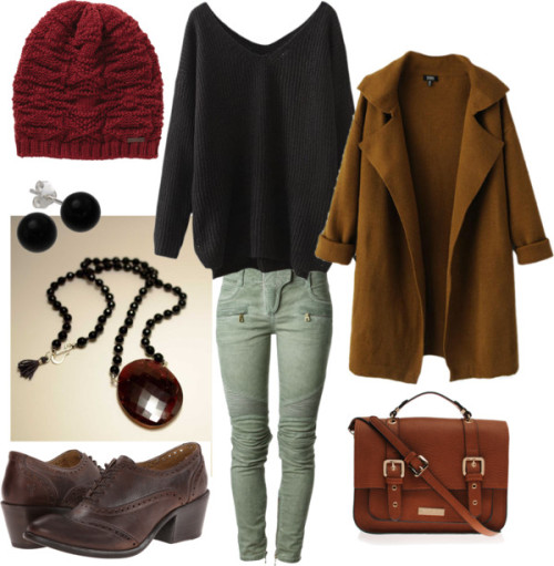 Holiday Shopping outfit by catmhorn featuring a brown coatLong v neck shirt / Chicnova Fashion brown