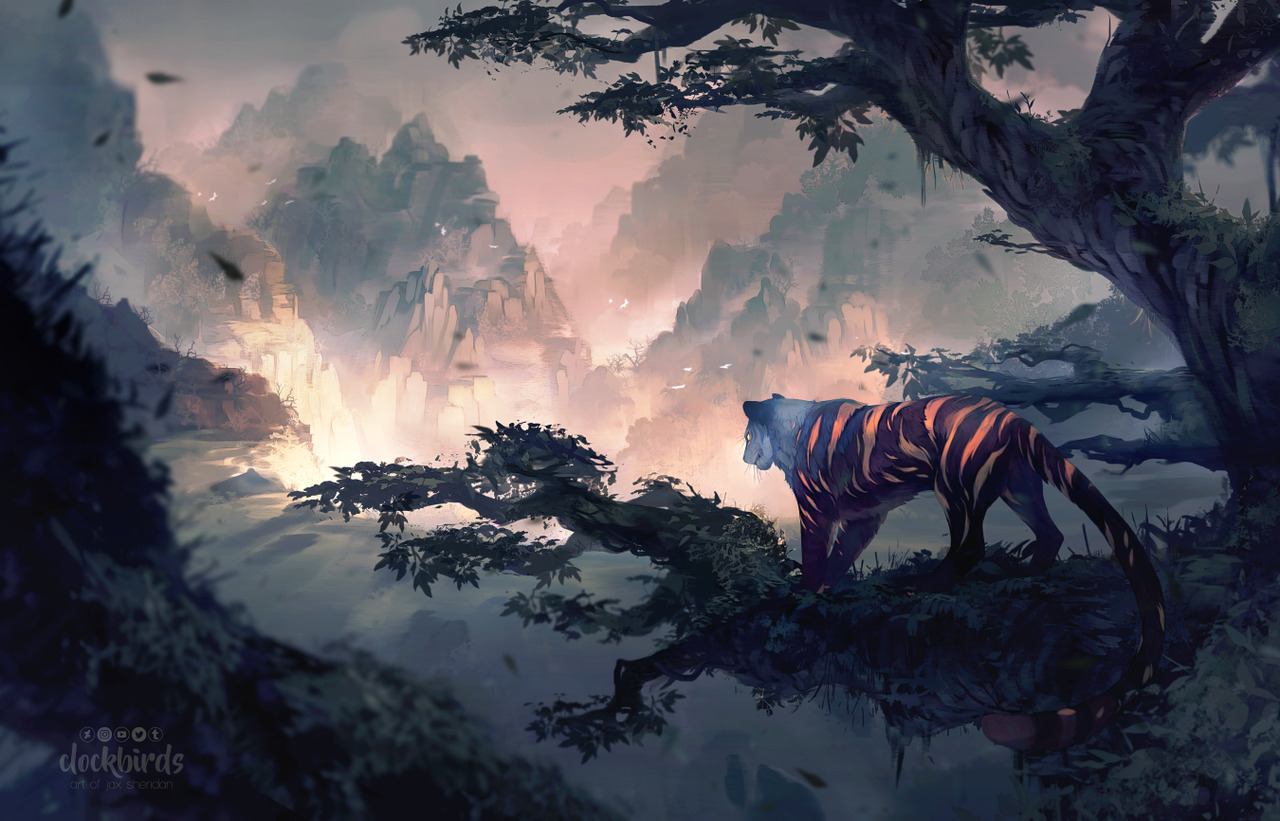clockbirds:  beyond. fullbody illustration for @verlidaine of their lovely tiger