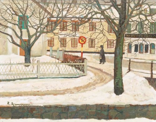 Winter Scene from Trosa  -   Reinhold Ljunggren,Swedish, 1920-2006Oil on panel, 27 x 33 cm.