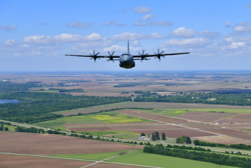 retrowar:A C-130 Hercules assigned to Little Rock Air Force Base, Ark. flies over its home state, Ma