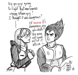 stupidoomdoodles:  since vegeta being the most romantic saiyan around is officially canon now i thought i’d give the &ldquo;love at first sight&rdquo; AU another try 