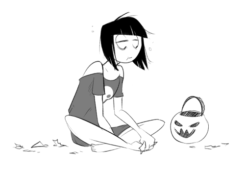 slbtumblng:  kindahornyart:  Post Halloween morning blues.  Awww :(   T ^T