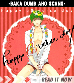 bakadumbaho:  Title: happy Re:verse dayCircle/Artist: hn/Hiro NanabishiParody: Kuroko no BasukePairing: Takao x MidorimaRating: R-99Brief Summary:Takao and Midorima have drunken sex right beside a toilet because Midorima was an idiot and drank too