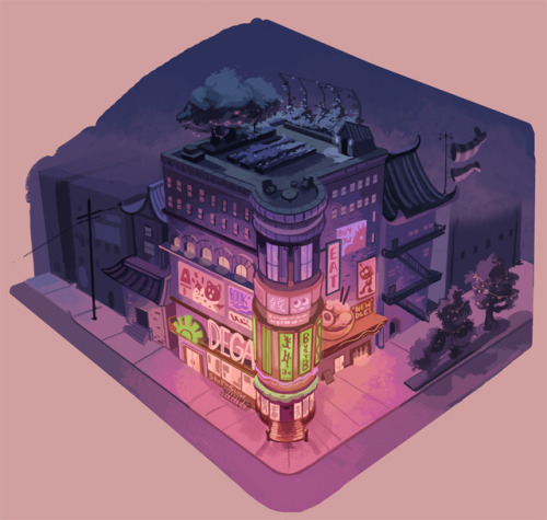 loopy-lupe:  Building designs (In the project, we were supposed to pick a fictional universe and design three buildings that could fit in it- I thought big hero 6 would be a good challenge!)