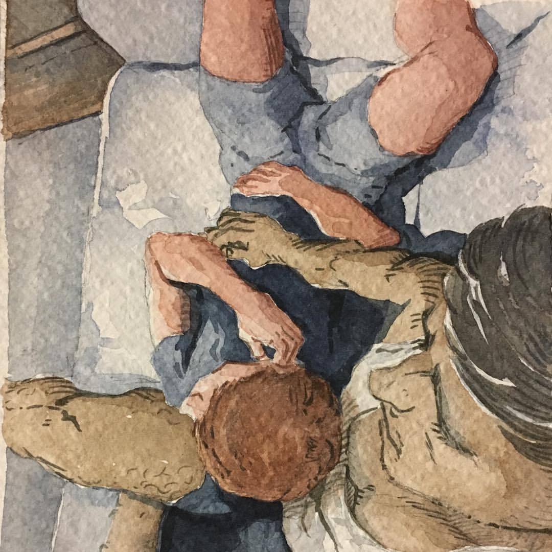 gabrielzebub:Two Guys on Couch - 5x7&quot; original watercolor on paper - Currently