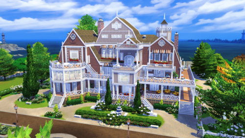 HAMPTONS INSPIRED BEACH HOUSE   She has 6 bedrooms but easily accommodates more sims! Guest house, w