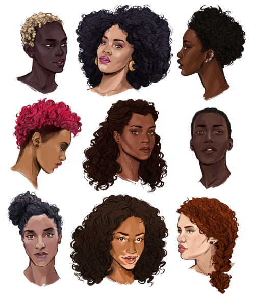 I need to practice capturing various skin tones, so I drew some gorgeous black girls (refs used)