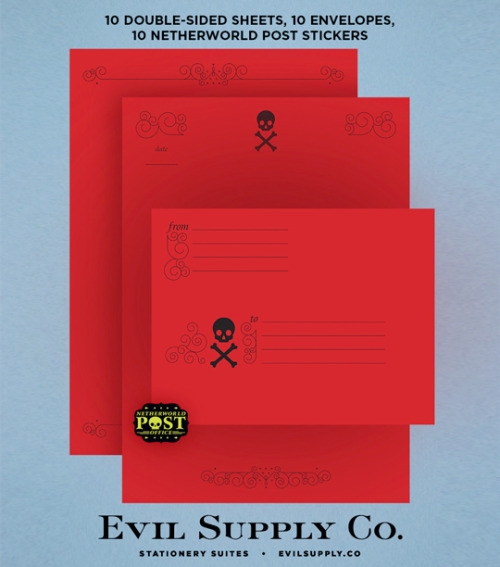 Skull and Bones (red) stationery suite ($12.50)Red is a monarch among colors. High passion, intense 