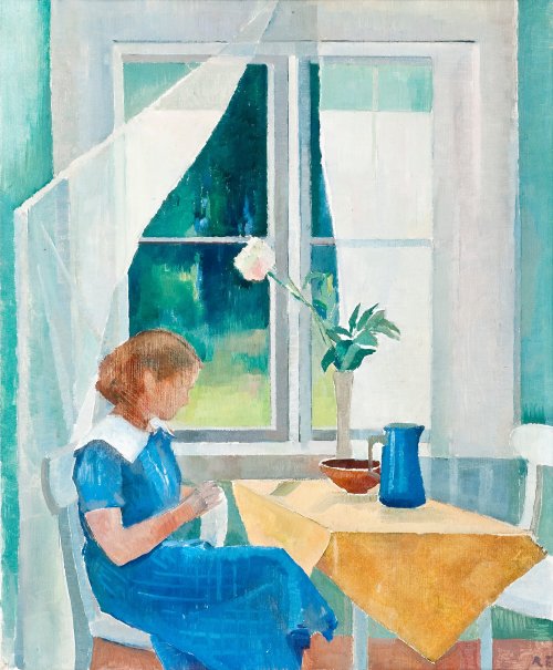 Ragnar Ekelund (Finnish, 1892–1960). Girl in a blue dress.