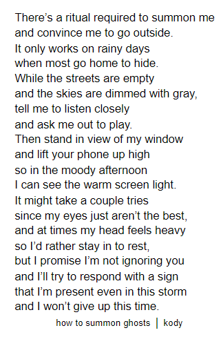 I haven’t posted my poems in a bit, so here’s one I just wrote for Ghostwriter. If you w