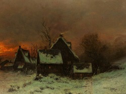 oldoils:  Evening Winter Landscape (detail)  - circa 1900, oil on cardboard, laid down on canvas | Joseph F. Heydendahl