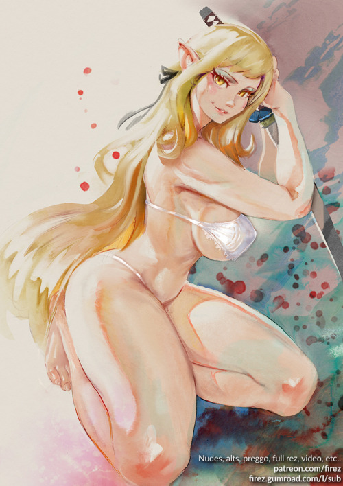 A Shinobu Oshino watercolor commission I finished recently. 2nd time I do this character for my kind