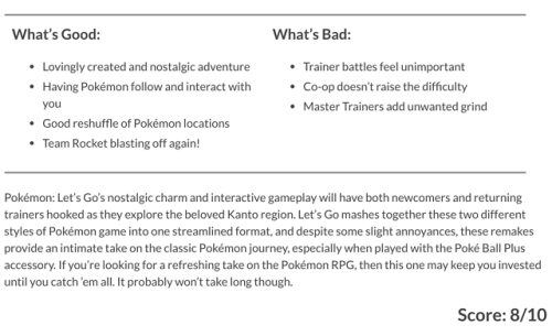 Reviews for Pokémon Let’s GO Pikachu and Eevee are in!!! 