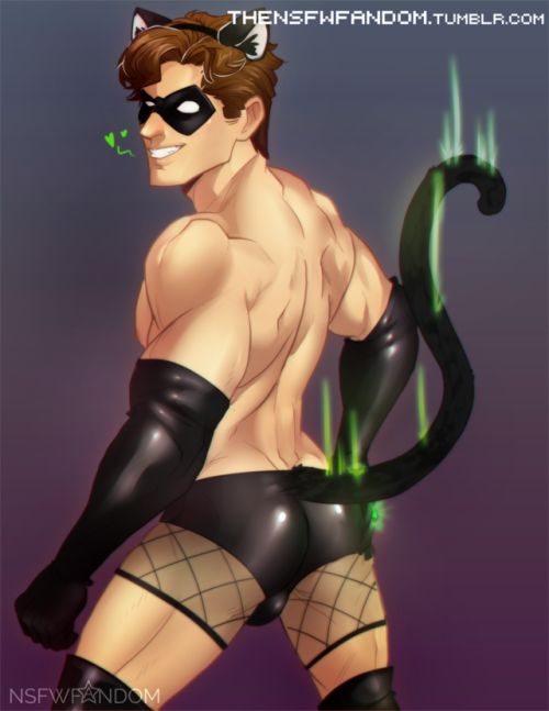 thensfwfandom:Happy Halloween!!Here is Hal dressed as an slutty cat for the JL party… later, drunk a