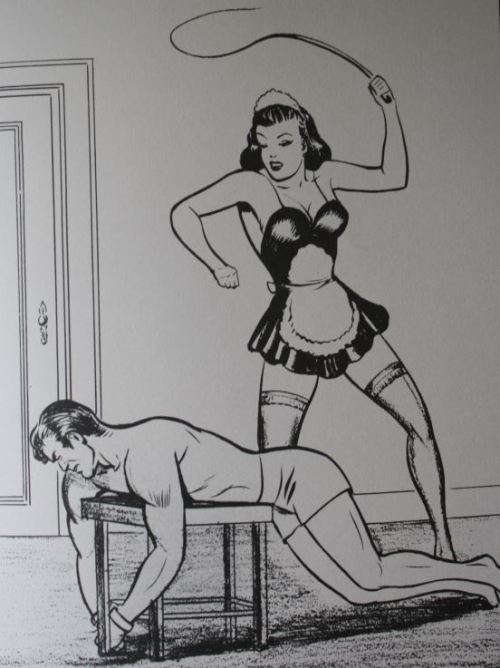 Sissy spanking retro femdom art
