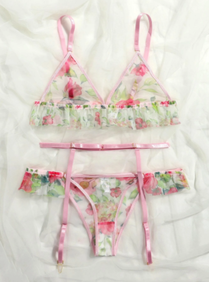 rosecrystal:floral print mesh lingerie