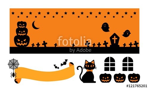 ハロウィン背景 オレンジ 黒 アイコン 帯セット Fotoliaイラスト販売 Mikalog