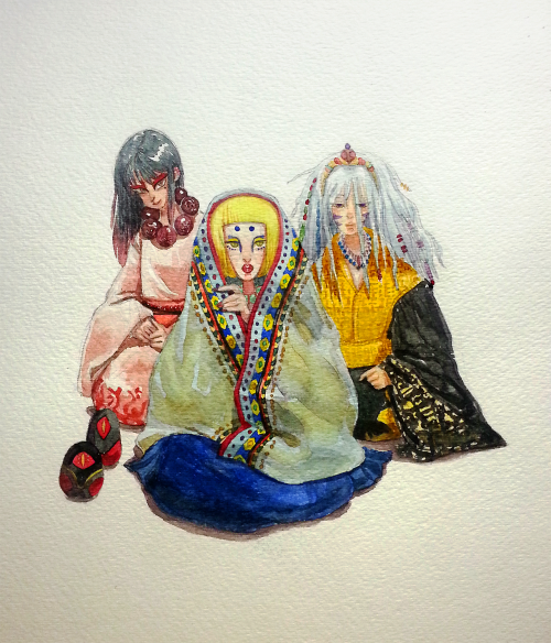 three shamans done in watercolour