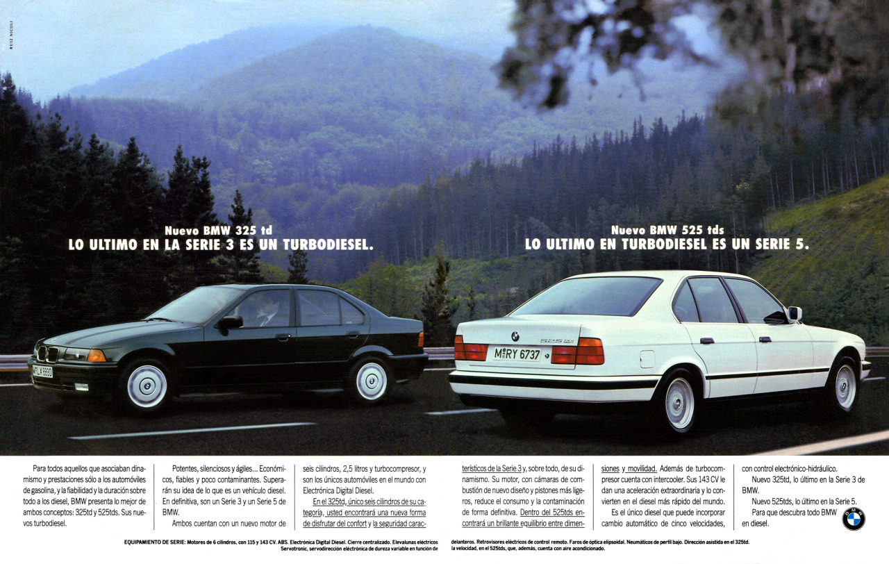 Car Ads from the Past — BMW 325 td & 525 tds. Spain, 1991