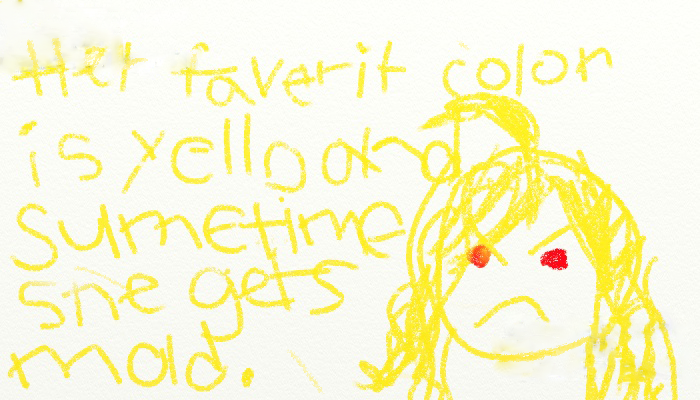 capedinred:  //Testing crayon brush! Ruby had to write about a family member in school!