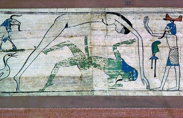 egypt-museum:Egyptian CosmologyDetail of the funerary papyrus of   Tameni, frame