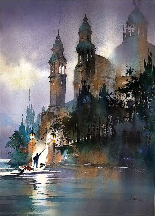 cafeinevitable:Getting Late by Thomas W Schallerwatercolour painting