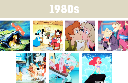 mickeyandcompany:  Walt Disney Animation Studios through the decades  All Walt Disney Animation Studios full-length feature films and some of their short movies  