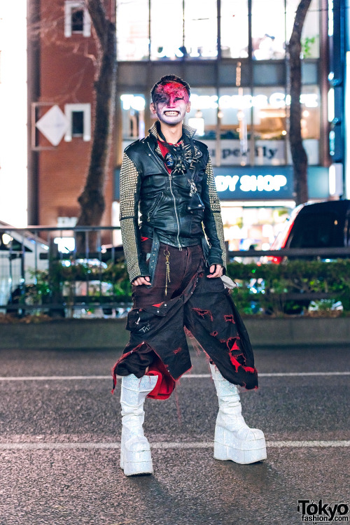 Japanese fashion designer TKM Freedom on the street in Harajuku wearing a Zac Vargas studded leather