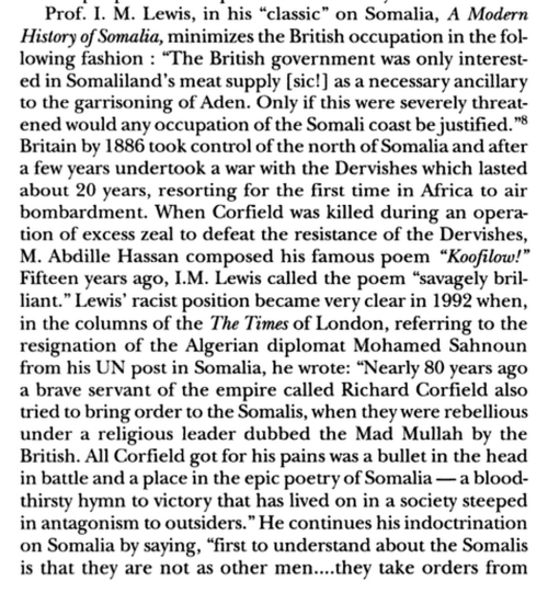 Somalis have been calling I.M. Lewis out on his racism for years. I don’t understand how it&rs