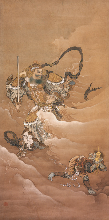 10  -   “Ink and Gold: Art of the Kano“  ”Bishamonten Pursuing an Oni,” c. 1885, Hashimoto Gahō