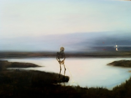 angrybladeliger:dappledwithshadow:Paul BenneyPissing Death201246 x 66 cm [18 x 25.9in] Oil on Woodbo