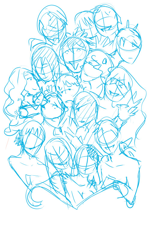 A sketch of a draw I will finish more or less..at the end of 2018 xD There are a lot of my ocs xD