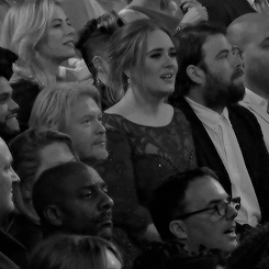 adameforhim:  adelembe:  Adele getting excited for Lady Gaga’s performance at the Grammys.  i again apologize for my buffoonery in 2011. 