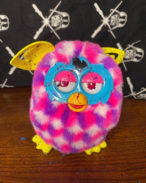 2013 Hasbro Furby Boom Pink Cubes Painted Handmade Custom Furby Plush Stuffed Animal Beanbag Plush N