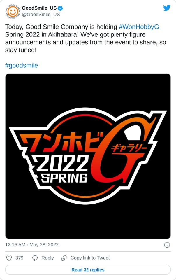 Today, Good Smile Company is holding #WonHobbyG Spring 2022 in Akihabara! We've got plenty figure announcements and updates from the event to share, so stay tuned!#goodsmile pic.twitter.com/n3EDcmYqD3 — GoodSmile_US (@GoodSmile_US) May 28, 2022