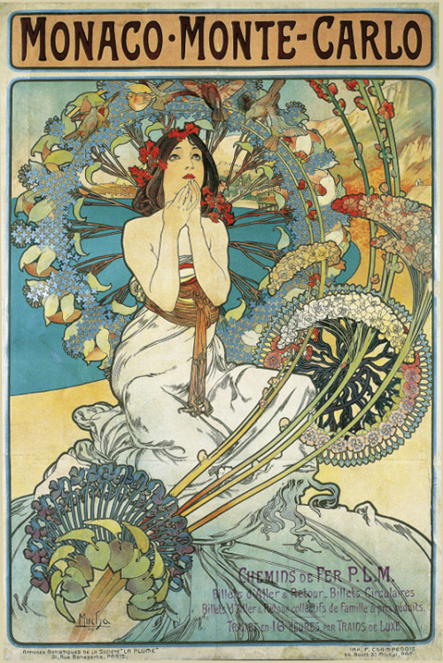 design-is-fine:  Alphonse Mucha, artwork for Monaco / Monte Carlo travel poster, 1897. Paris. © Museu Nacional d'Art de Catalunya