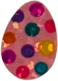 sticker of a light pink easter egg with colorful polka dots. it has a shiny foil finish.