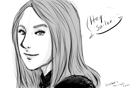 irishais:watching The Winter Soldier finally; doodled some Natasha. sai, maybe twenty minutes? idk i